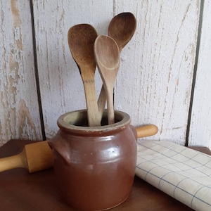 Small French confit pot, french kitchenware, utensil holder, brown classic confit pot, collectable french kitchen, rustic vintage, farmhouse