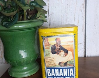 Vintage Banania tin, french tin canister, sucre, promotional french tin