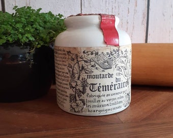 Vintage French mustard pot,original lable moutard du Téméraire with seal. Kitchen storage, kitchen decor
