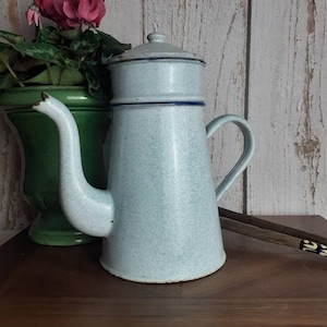French enamel cafetiere,  large green enamel coffee pot, farm house kitchen decor
