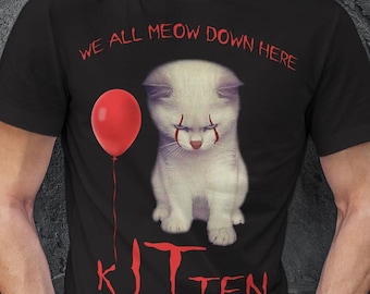 Kitten IT Pennywise Hoodie IT Balloons Halloween Horror Creepy Scary Meow Top
