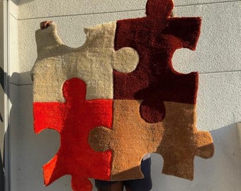 Alfombra con piezas de rompecabezas personalizadas hechas a mano: alfombra con mechones tipo rompecabezas para decoración del hogar, sala de juegos, oficina o regalo único. ¡Colores personalizados disponibles!