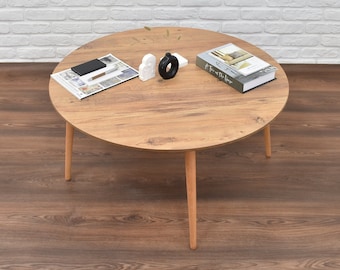 Rustic Round Coffee Table / x4 Wooden Legs / Center Table / Side Table / Handmade Farmhouse End Table / Modern Table