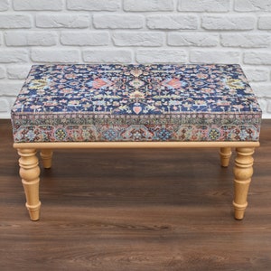 footstool bench / ottoman bench / farmhouse decor / authentic rug bench / useful furniture / piano bench / kilim bench / turkish rug bench