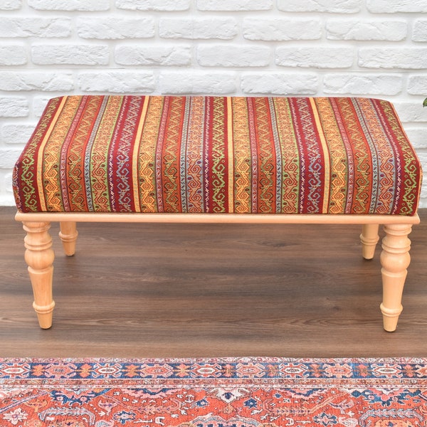 Handmade Ottoman Bench,  Upholstered Stool, Piano Bench Seat, Wooden Furniture, Versatile Bench
