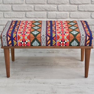 Footstool / Ottoman / Bench / Pouf / Pouffe / Kilim Stool / Ethnic / Woven Fabric / Entryway Bench/ Chair / Piano / Hallway Bench
