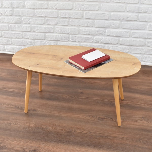 Scandinavian Table, Oval shape coffee table, Wooden modern style coffee table Living Room Coffee Table, Low Center Table