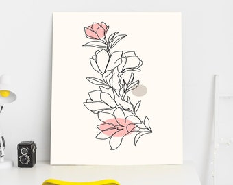 Line Art Decor, Canvas Wall Art, Floral Art Printed Canvas, New Home Gift, Home Decor, Minimalist Line Art, Interior Design, Modern