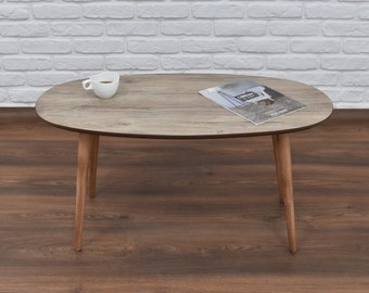 Wooden Oval Coffee Table, Rustic Mid Century Center Table, Country Style Ellipse Table, Handmade Furniture, Low Center Table Home Furniture