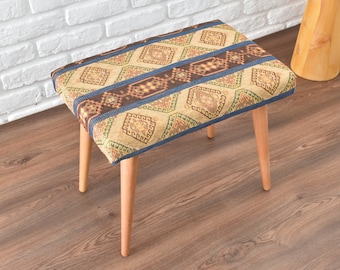 Vanity Chair, Handmade Furniture, Stool, Small Ottoman , Hall Bench, Entry Bench, Shoe Bench, Mudroom Shoe Seat, Houswarming Gift For Him