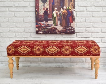 Kilim Ottoman / Upholstered Bench / handmade footstool / Coffee Table / Wooden Footstool / Ottoman Large Bench / Piano Seat / MULTIPURPOSE