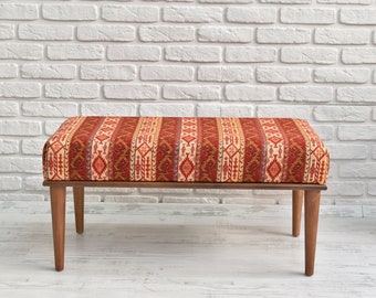 Handgjorda möbler, kelimbänk, fotpall ottoman, klädd bänk, bänk för sovrum, sminkbänk, fotstöd, massivt trä i valnötsfärg