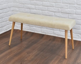 Narrow Bench, upholstered bench in cream and solid wood tapered legs | Farmhouse Decor, Entry Bench, Patio Furniture HANDMADE tufted ottoman