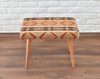 Bench / Stool / Upholstered Wooden Chair / Side Table / Nightstand with Wooden Legs / Vanity Bench / Side Chair /Ethnic Kilim Rug Bench