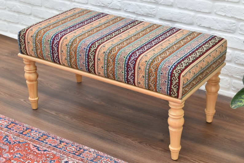 Iconic Ottoman Bench, Upholstered Wooden Bench, Chair, Office Decoration, Dining Chair, kitchen table seat, living room furniture, gift idea image 5