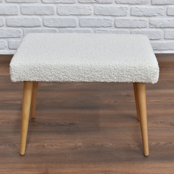 White Wooden Stool，Small Stool，17" Tall Upholstered Stool，Accent Table，Footstool Bench, Side Table, Bedroom nightstand, Patio Furniture