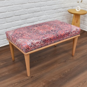 Ottoman Upholstered Bench, Handmade Furniture, Turkish Rug Bench, Aztec Bench, Farmhouse Decor, Entry Bench, Patio Furniture
