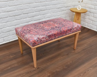 Ottoman Upholstered Bench, Handmade Furniture, Turkish Rug Bench, Aztec Bench, Farmhouse Decor, Entry Bench, Patio Furniture