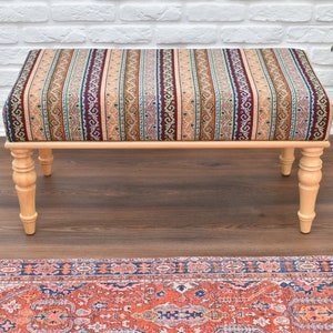Iconic Ottoman Bench, Upholstered Wooden Bench, Chair, Office Decoration, Dining Chair, kitchen table seat, living room furniture, gift idea image 4