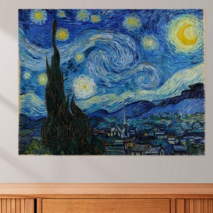Canvas, Vincent Van Gogh, The Starry Night, Wall Decor, Van Gogh Painting, Artwork, Starry Night Decor, Bedroom Living Room Wall Hanging