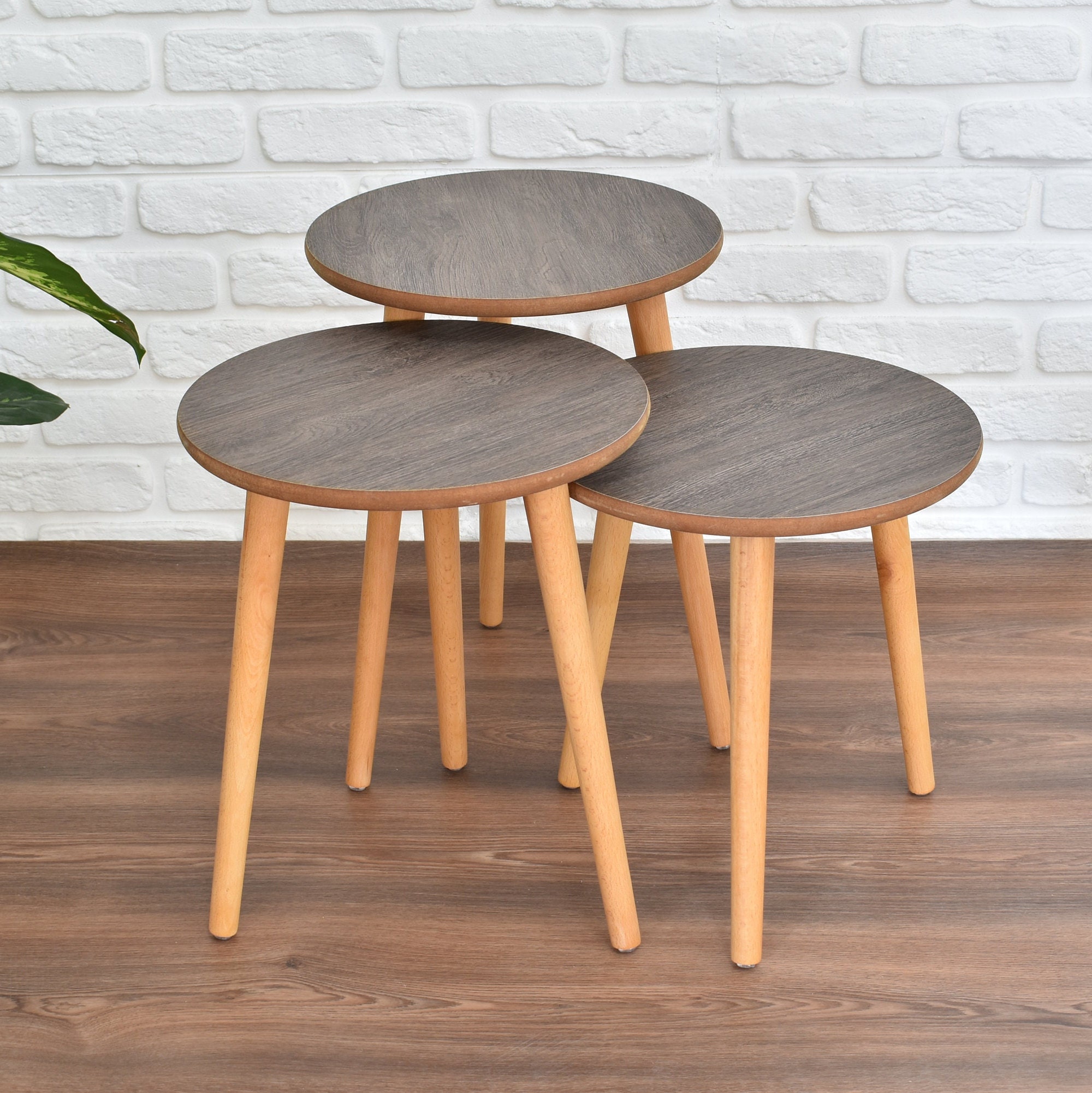 Tables basses en bois, Nid de tablse rond, Table d'appoint, Cadeau de pendaison de crémaillère, Stand de plantes, Table de chevet, Table d'extrémité p