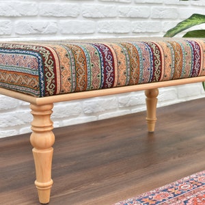 Iconic Ottoman Bench, Upholstered Wooden Bench, Chair, Office Decoration, Dining Chair, kitchen table seat, living room furniture, gift idea image 3