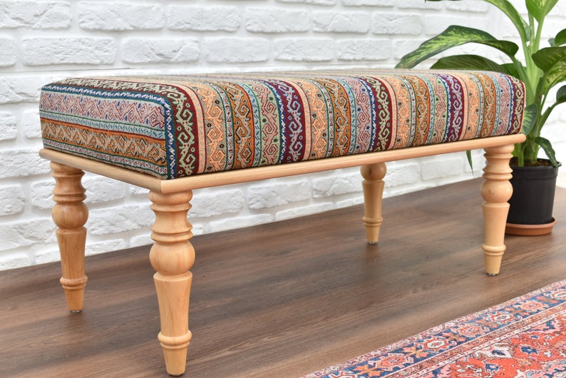 Iconic Ottoman Bench, Upholstered Wooden Bench, Chair, Office Decoration, Dining Chair, kitchen table seat, living room furniture, gift idea image 3