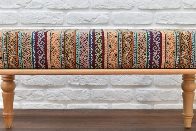 Iconic Ottoman Bench, Upholstered Wooden Bench, Chair, Office Decoration, Dining Chair, kitchen table seat, living room furniture, gift idea image 2