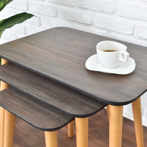 Wooden Nesting Table set of 3, Mid Century Modern table, Solid Wood coffee table , modern coffee table, wooden side table set
