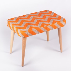 Bench Wooden Handmade Geometric Pouf Footstool Upholstered Handmade Pouffe Hallway Seat LOFT Upholstered bench decorative small bench/ stool