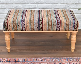 Iconic Ottoman Bench, Upholstered Wooden Bench, Chair, Office Decoration, Dining Chair, kitchen table seat, living room furniture, gift idea