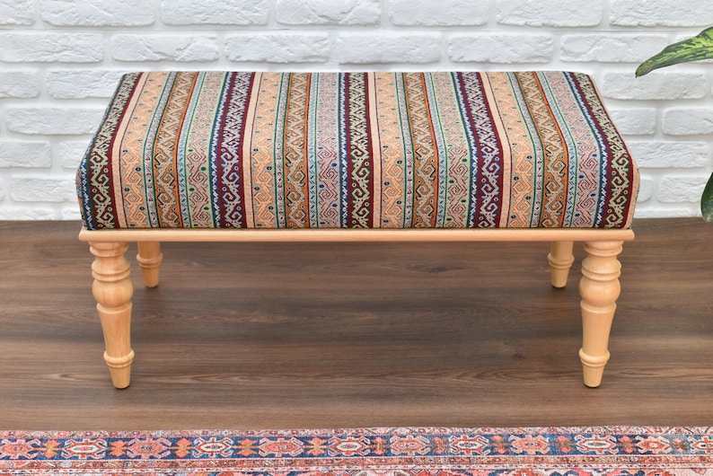 Iconic Ottoman Bench, Upholstered Wooden Bench, Chair, Office Decoration, Dining Chair, kitchen table seat, living room furniture, gift idea image 1