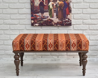 Rustic Wooden Indoor Bench | Hallway Bench | Hallway Decor | Ottoman Bench | Handmade Bench | Upholstered Bench | Chair