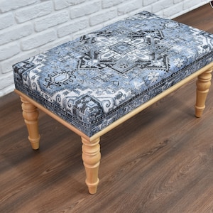 Bedroom Bench, Ottoman Footstool, Wooden Upholstered Bench - Foot Stool - Boho Accent Chair - Boho Bench - Housewarming Gift