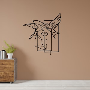 Birds Lady Metal Wall Decor, Bedroom Metal Wall Art, Abstract Line Art, Interior Design, Minimalist Lineart, Housewarming Gift for Home