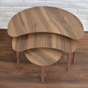 Coffee End Table w/ Natural Wooden Legs in Modern Style, Nesting Tables for living room, Unique Shape Coffee Tables, Side Table, Set of 3