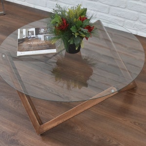 Solid Wood Walnut Low Round Coffee Table Base - Handmade Furniture - Only Base - Glass Table Top is not included