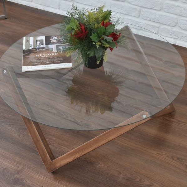 Solid Wood Walnut Low Round Coffee Table Base - Handmade Furniture - Only Base - Glass Table Top is not included