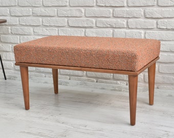 Handmade Furniture, Ottoman Bench, Upholstered Wooden Bench Walnut Handmade Furniture Vanity Stool Ottoman Coffee Table Housewarming Gift