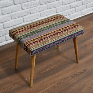 Authentic Turkish Ottoman Footstool / Upholstered foot stool / handmade footstool / footrest / Wooden Footstool / Ottoman Small Bench