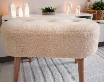 Handmade Furniture, Footstool Ottoman, Oval foot rest, Boho Decor pouf stool, Vanity Stool, tufted pouffe, Small Buttoned Bench Stool