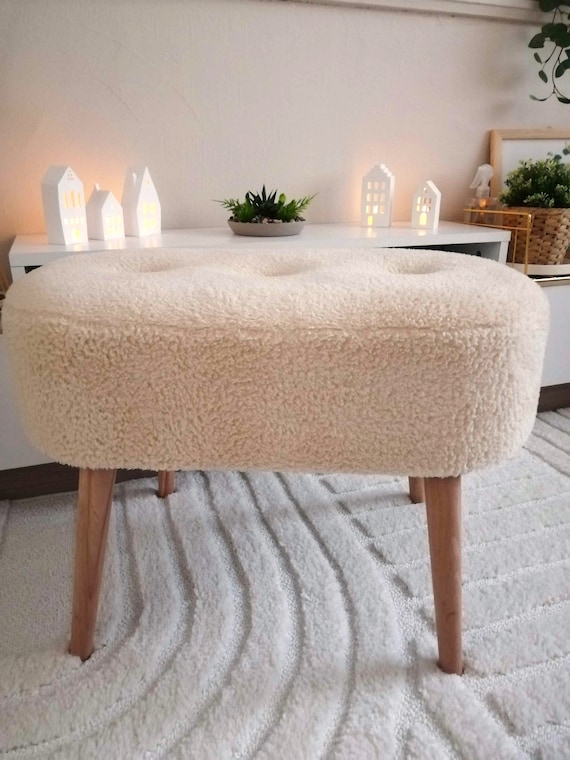 Handmade Furniture, Footstool Ottoman, Oval foot rest, Boho Decor pouf stool, Vanity Stool, tufted pouffe, Small Buttoned Bench Stool