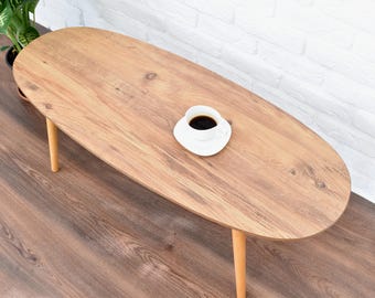 Coffee table in wood modern style, Oval table, living room, Handcrafted Turkish Furniture, Wood Center Table, tea table, ellipse table