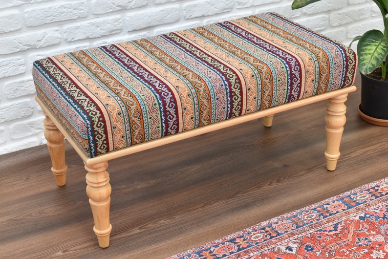 Iconic Ottoman Bench, Upholstered Wooden Bench, Chair, Office Decoration, Dining Chair, kitchen table seat, living room furniture, gift idea image 6