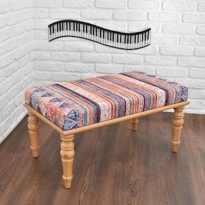 multicolor bench / turkish kilim ottoman / upholstered bench / living room furniture / entryway bench / bedroom bench / unique coffee table