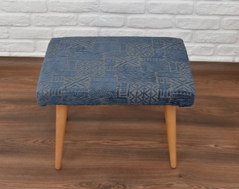 Blue Upholstered Stool, Ottoman, Chair, Dressing Chair, Kitchen and Living Room Decor, Small Bench for Entryway, New Home Gift for Her