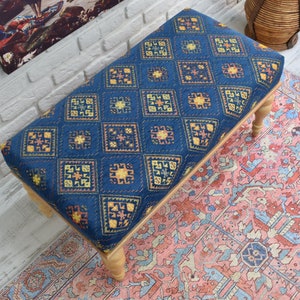 Ottoman Stool - Velvet Upholstered Footstool - Entryway Bench - Handmade - Upholstered Coffee Table - End Table - Dining Table Seat Chair