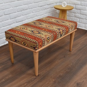 Ottoman Stool - Kilim Upholstered Footstool - Entryway Bench - Handmade - Upholstered Coffee Table - Bedroom Furniture - Dining Table Chair