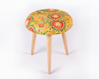 Quality Ottoman Footstool, Ottoman pouffe stool, Footstool, Wooden Footstool, Handmade Furniture Upholstered Bohemian Home Decor Gift