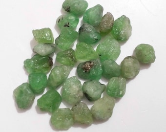 27 Pcs Green Tsavorite Garnet Crystals: (7-10 MM) Rough Jewelry Making
